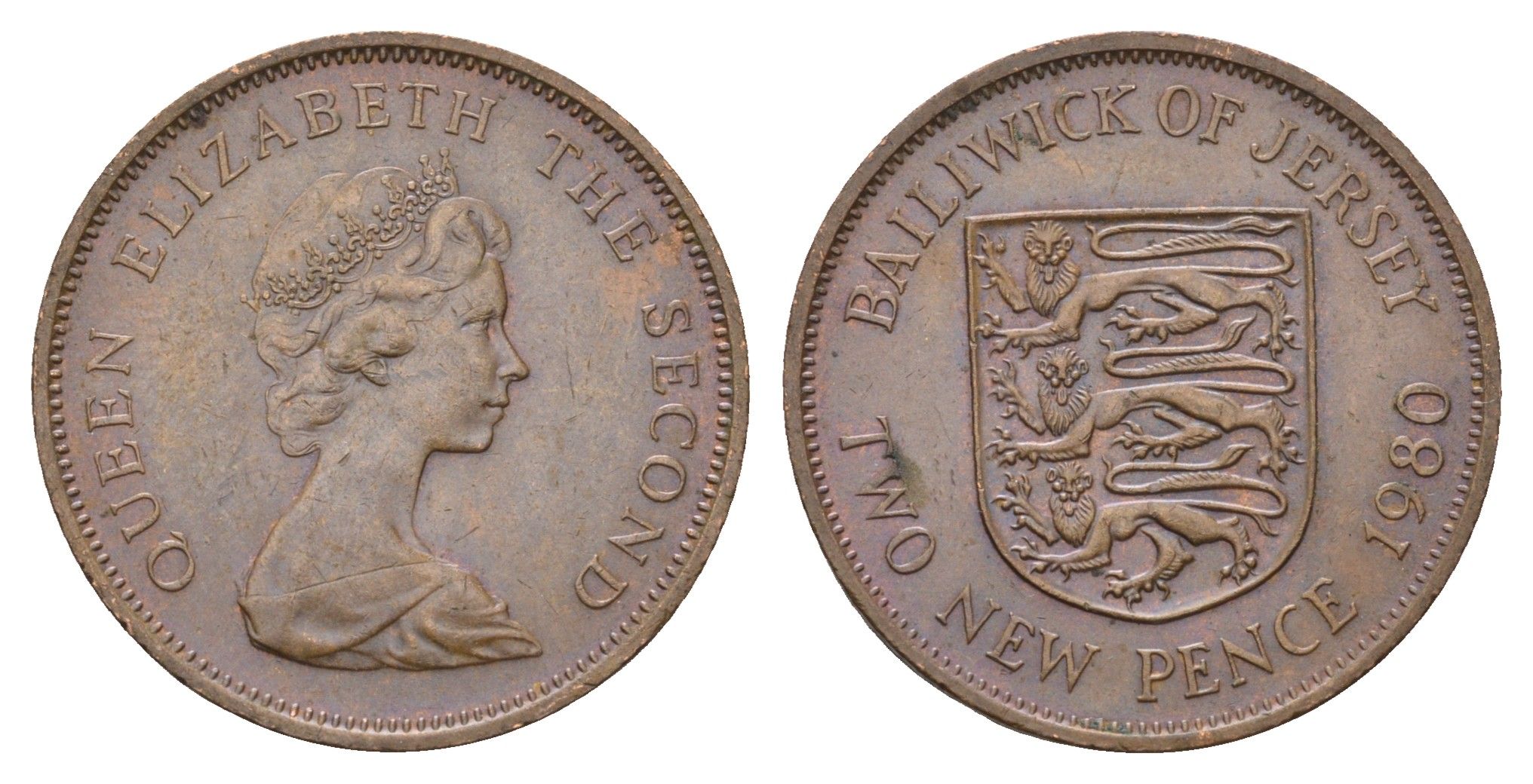 Джерси 2 пенса 1980 герб, Елизавета II (1952-2022) KM 31 бронза 4595-711