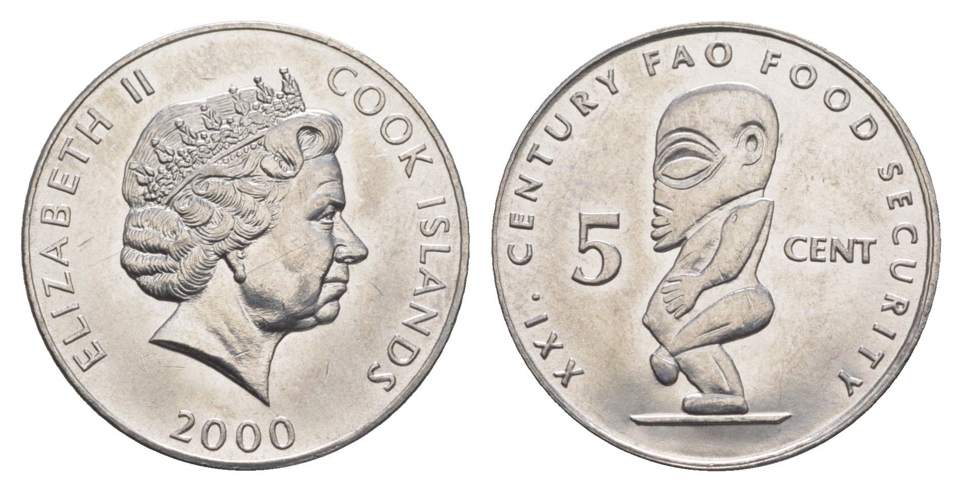 Острова Кука 5 центов 2000 ФАО, год-тип KM 369 сталь плакированная никелем UNC 4652-937