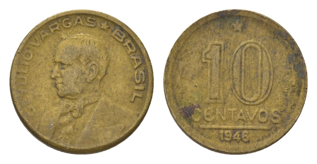 Бразилия 10 сентаво 1946 Жетулиу Дорнелис Варгас KM 555a нержавеющая сталь 4625-918