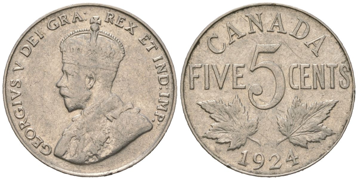 Канада 5 центов 1924 Георг V (1910-1936) KM 29 никель 4364-2833