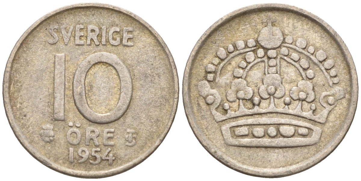 Швеция 10 эре 1954 Густав VI Адольф (1950-1973) KM 823 серебро 4147-867