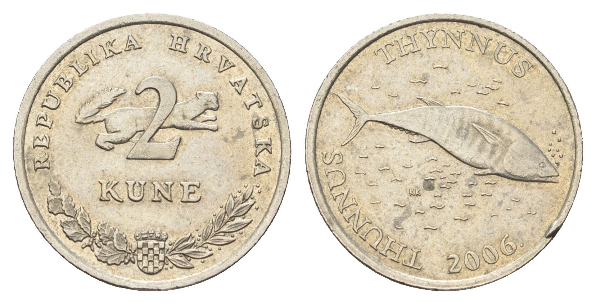 Хорватия 2 куны 2006 тунец, четный год KM 21 медь цинк никель    4660-415