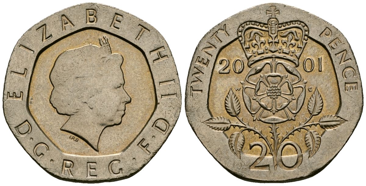 Великобритания 20 пенсов 2001 Елизавета II (1952-2022) KM 990, Spink 4630 (G3) медно-никель 4544-631