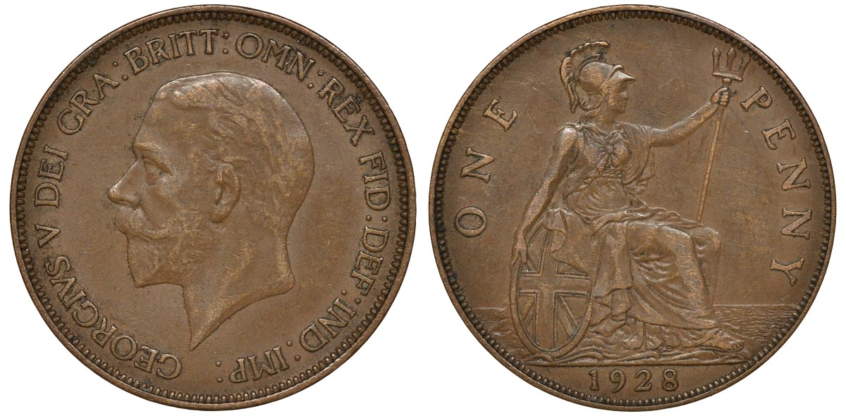 Великобритания 1 пенни 1928 Георг V (1910-1936) КМ 826, Spink 4054 бронза 4162-216