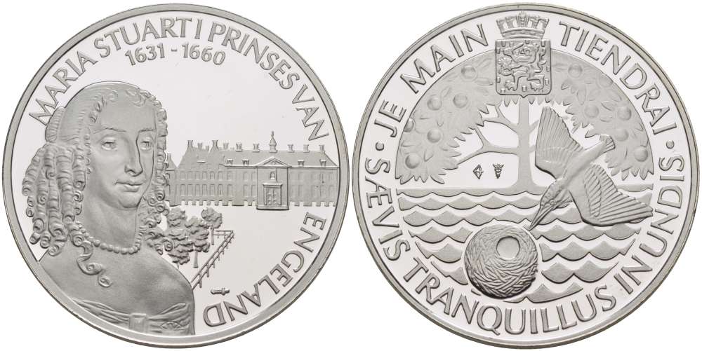 Нидерланды медаль ND Мария Стюарт Принцесса Англии (1631-1660), диаметр 38 мм., вес 25,12 гр.  серебро  PROOF  1078-6-13