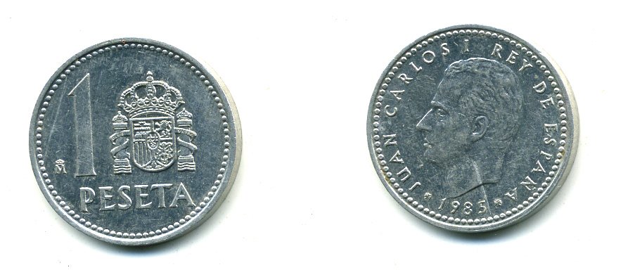 Испания 1 песета 1985 M, Хуан Карлос I (1975-2014) KM 821 алюминий 54-219