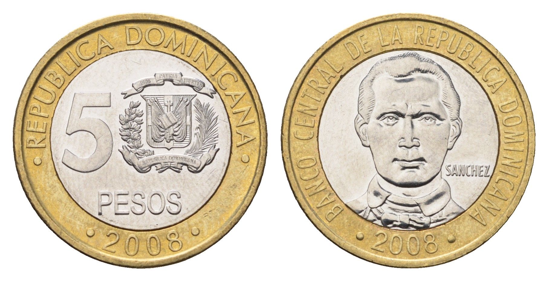 Доминикана (Доминиканская Республика) 5 песо 2008 KM 89 биметалл UNC 4695-1231