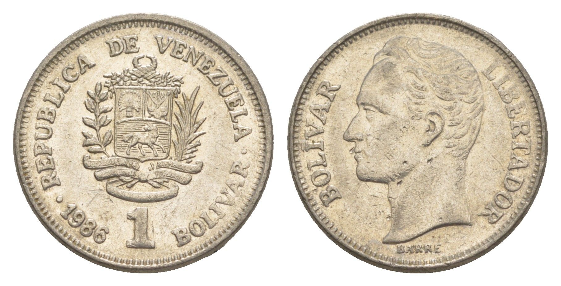 Венесуэла 1 боливар 1986 Симон Боливар Y 52 никель 4586-1022