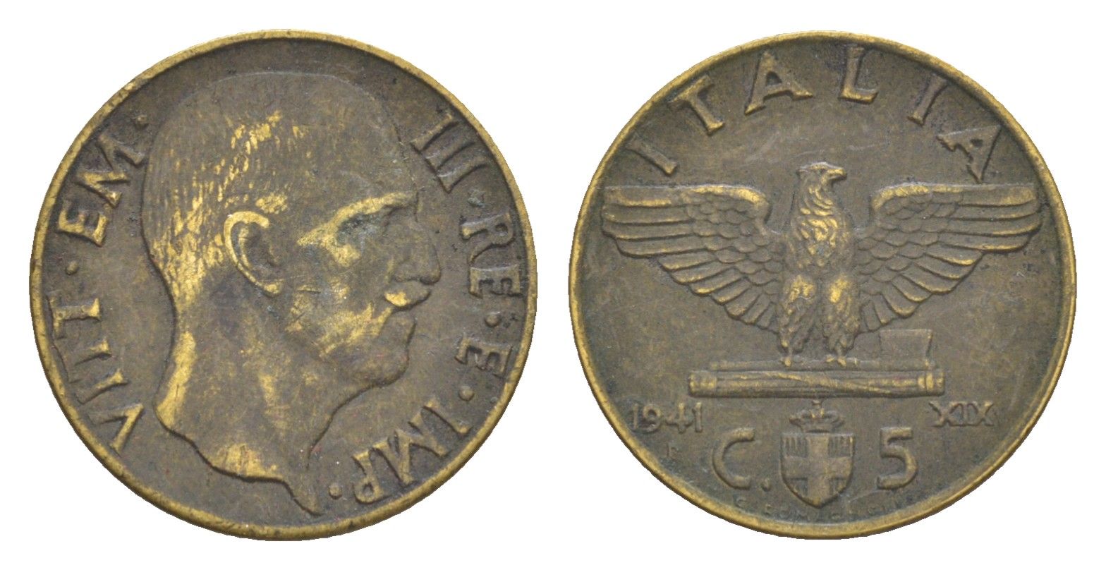 Италия 5 чентезимо 1941 KM 73a алюминиевая бронза 4636-437