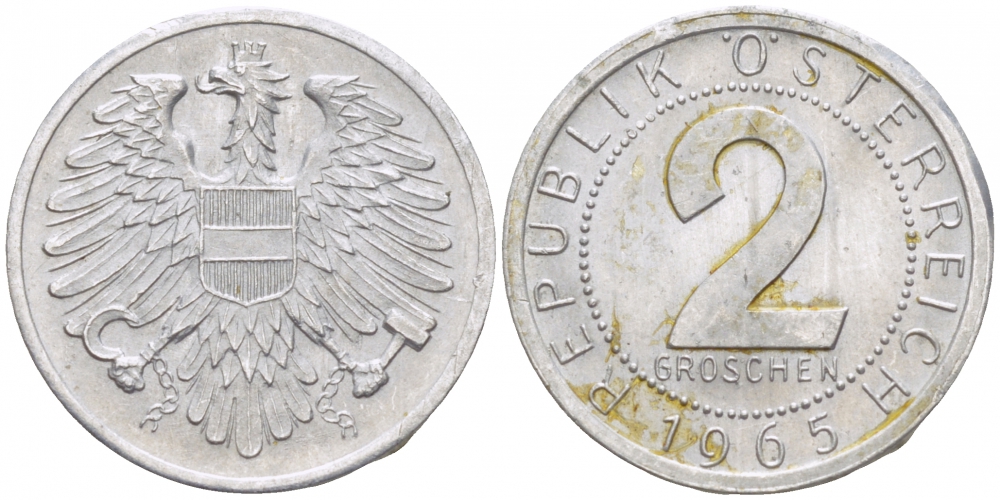 Австрия 2 гроша 1965 KM 2876 алюминий 3309-946