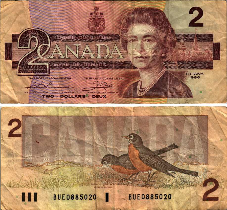 Канада 2 доллара 1986 подпись THIESSEN-CROW Pick 94 b  бумага   435-27-1-2