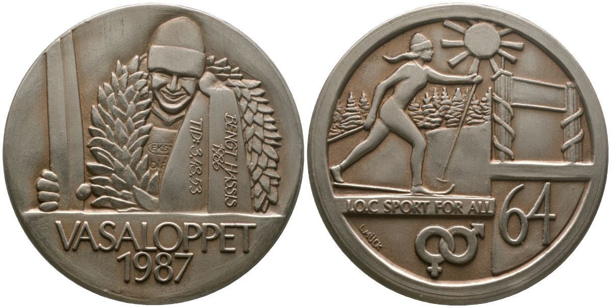 Швеция медаль ND (1987) Васалоппет - массовая лыжная марафонская гонка в 1987 году, вес 56,5 гр, диаметр 44 мм  серебро  UNC  00-00