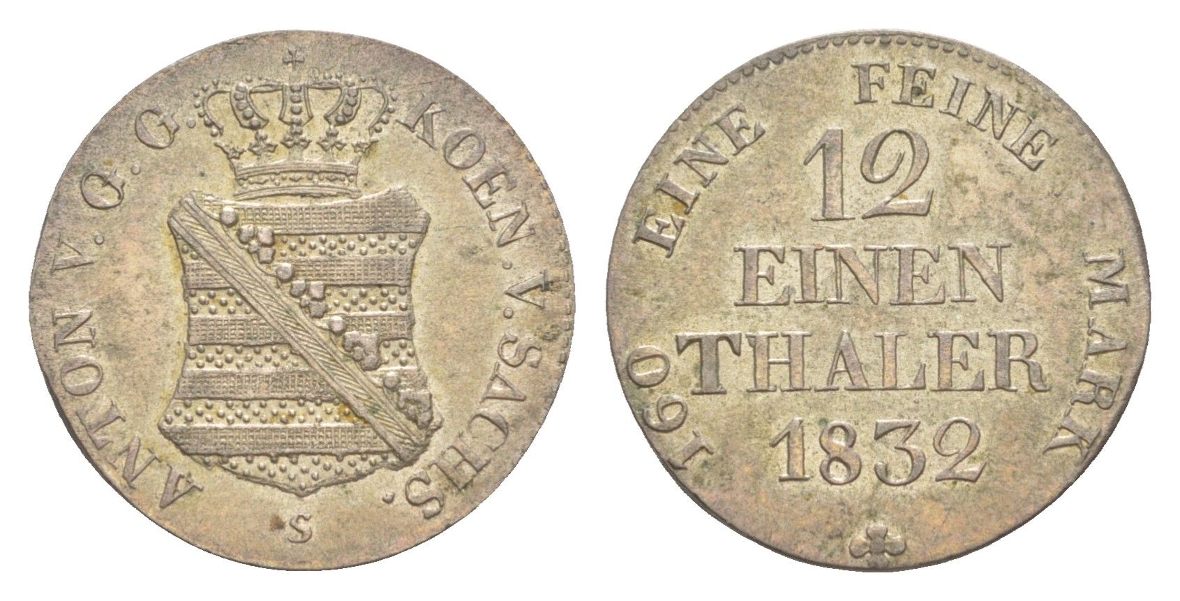 Саксония 1/12 талера 1832 S, Антон I (1827-1836) KM?1117, AKS?76 серебро 1526-943