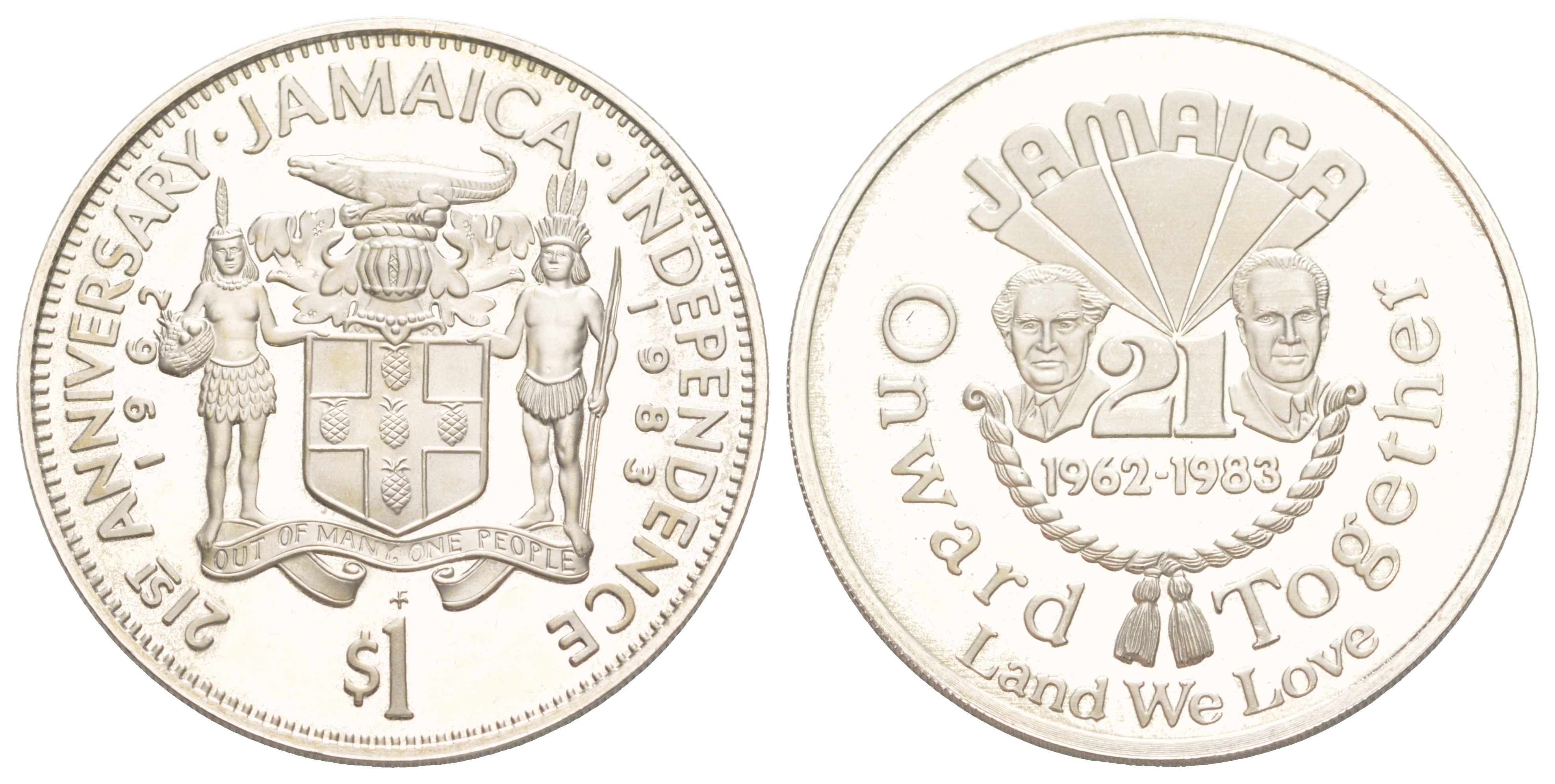 Ямайка 1 доллар 1983 21 год Независимости KM 134 медно-никель PROOF 3711-341