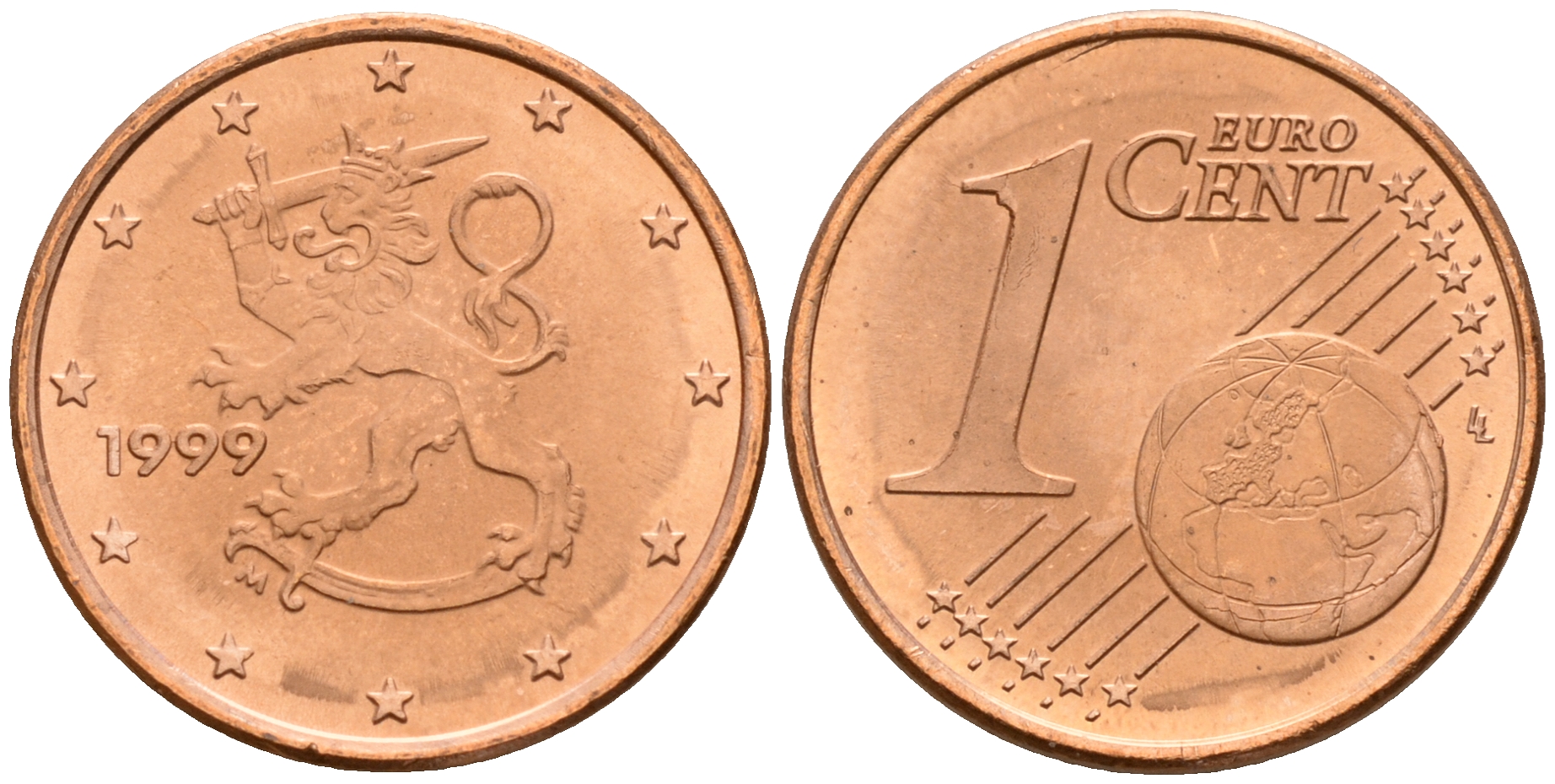Финляндия 1 евроцент 1999  KM 98 сталь плакированная медью  UNC  4160-361
