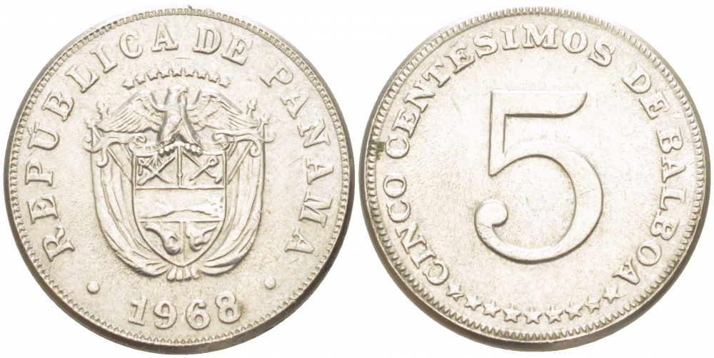 Панама 5 сентесимо 1968 KM 23.2 медно-никель 261-455