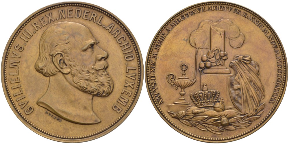 НИДЕРЛАНДЫ МЕДАЛЬ ND ВИЛЛЕМ III (РОДИЛСЯ 19 ФЕВРАЛЯ 1817 - СКОНЧАЛСЯ 23 НОЯБРЯ 1890), МЕДАЛЬЕР BEGEER, ДИАМЕТР 50 ММ. бронза 00-00