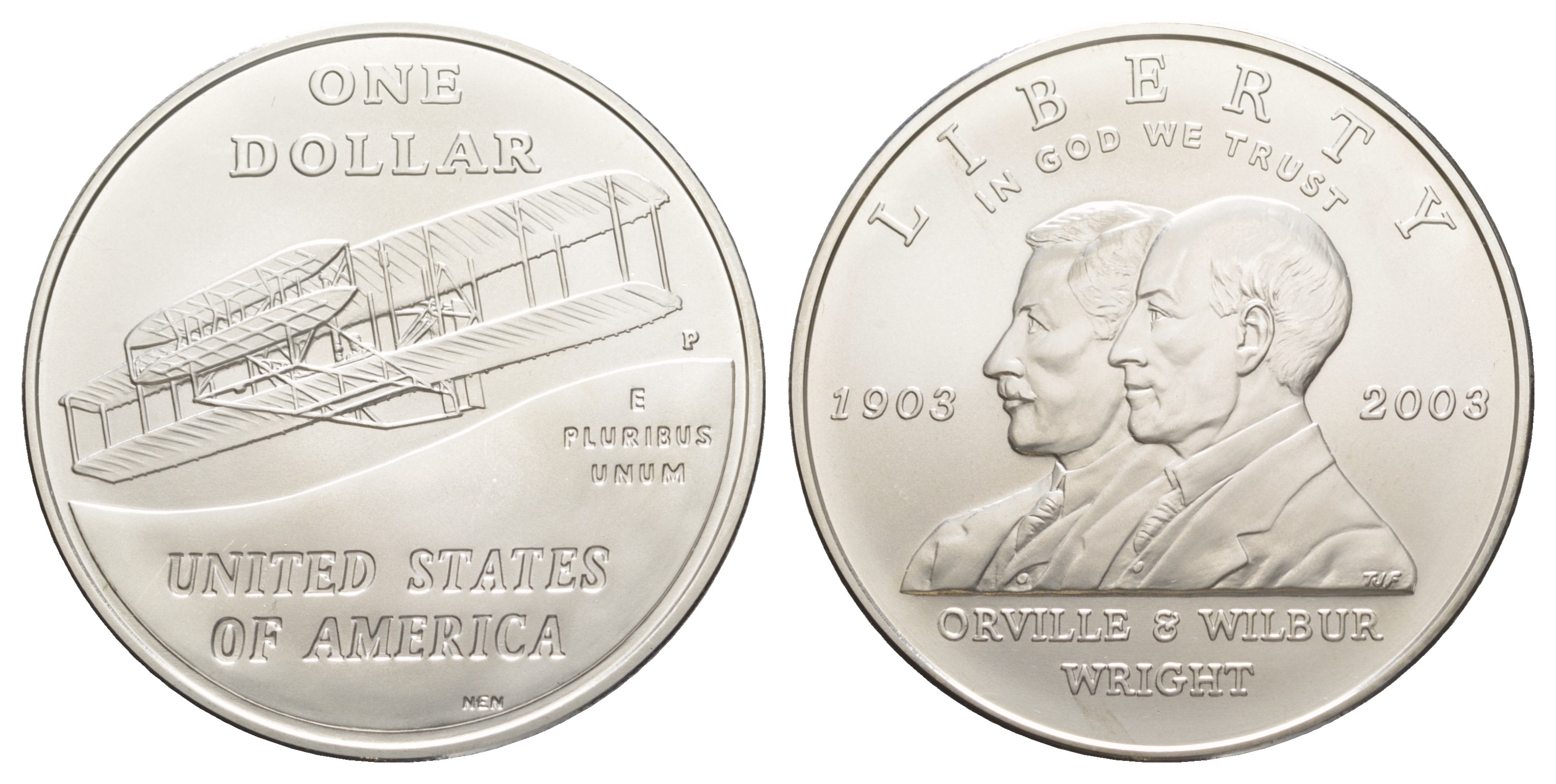 США 1 доллар 2003 P, 100 лет первому полету братьев Райт KM 349 серебро  UNC  1079-5-44
