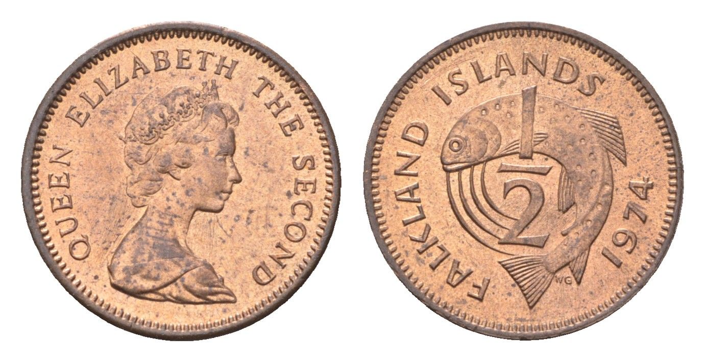 Фолклендские острова (Фолкленды) 1/2 пенни 1974 Елизавета II (1952-2022), лосось KM 1 бронза UNC 4668-533