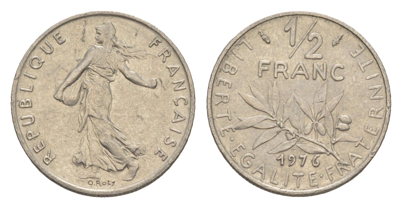 Франция 1/2 франка 1976 KM 931 никель 4174-847