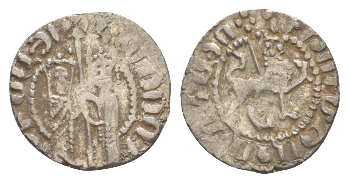 Киликийская Армения трам 1226-1271 Хетум I и царица Забель, держат крест/лев с патриаршим крестом  серебро    1516-922