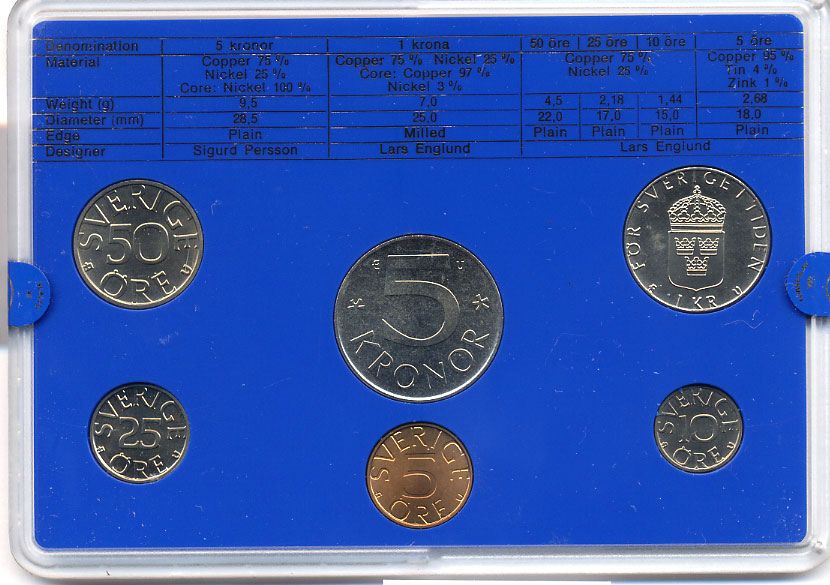 Швеция набор монетного двора из 6 монет 1980 в пластике, Карл XVI Густав (1973- ) KM MS15 UNC 4-3-6-136