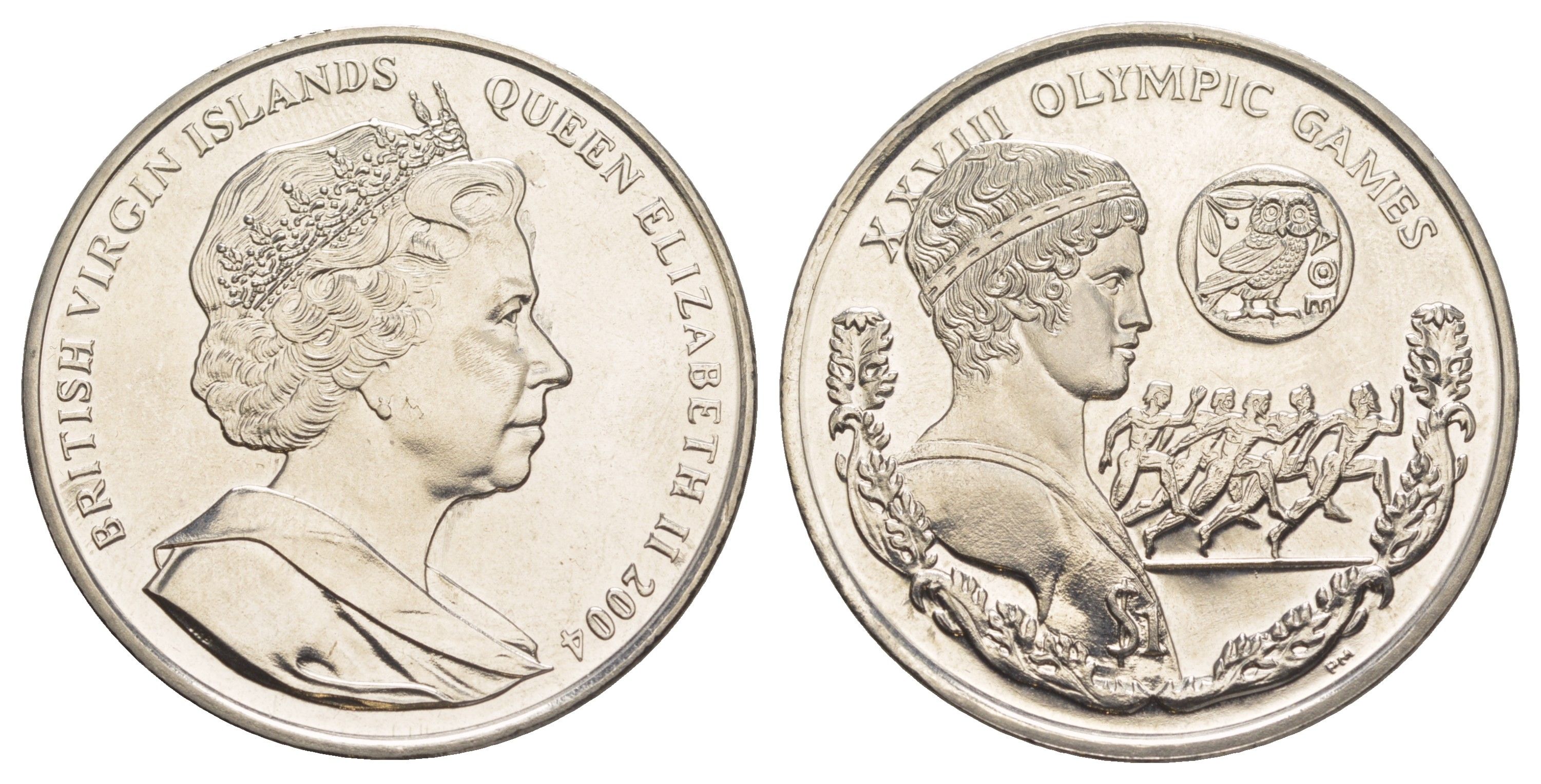 Британские Виргинские острова 1 доллар 2004 XXVIII летние Олимпийские Игры, Афины 2004 - бегуны KM 303 медно-никель BU 01-231-52