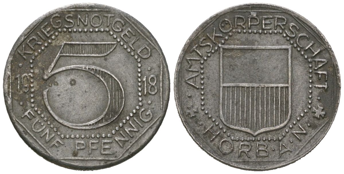 Хорб (Вюртемберг) 10 пфеннингов 1918 Funck 222.2, Men05 11980.2, Men18 15002.2 железо 4164-316