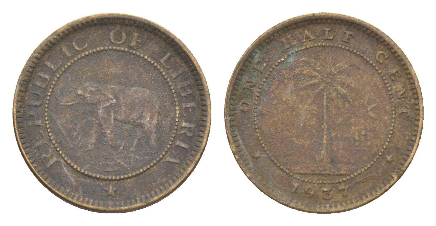 Либерия 1/2 цента 1937 KM 10 латунь 4614-837