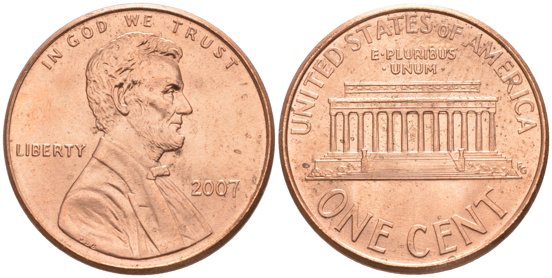 США 1 ЦЕНТ 2007 ЛИНКОЛЬН KM 201b цинк плакированный медью UNC 187-738