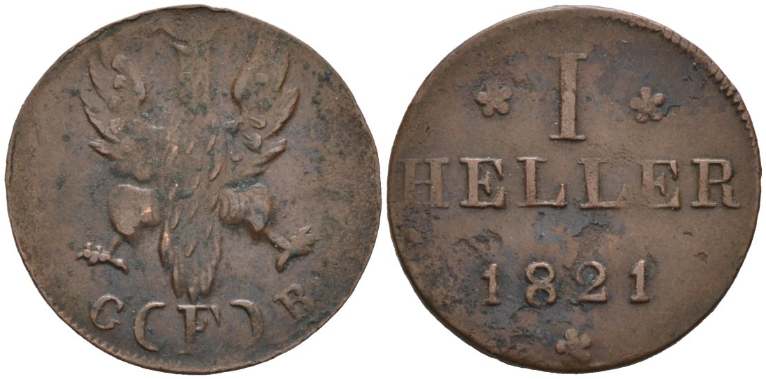 Франкфурт 1 геллер 1821 GB KM 301 медь 4564-647
