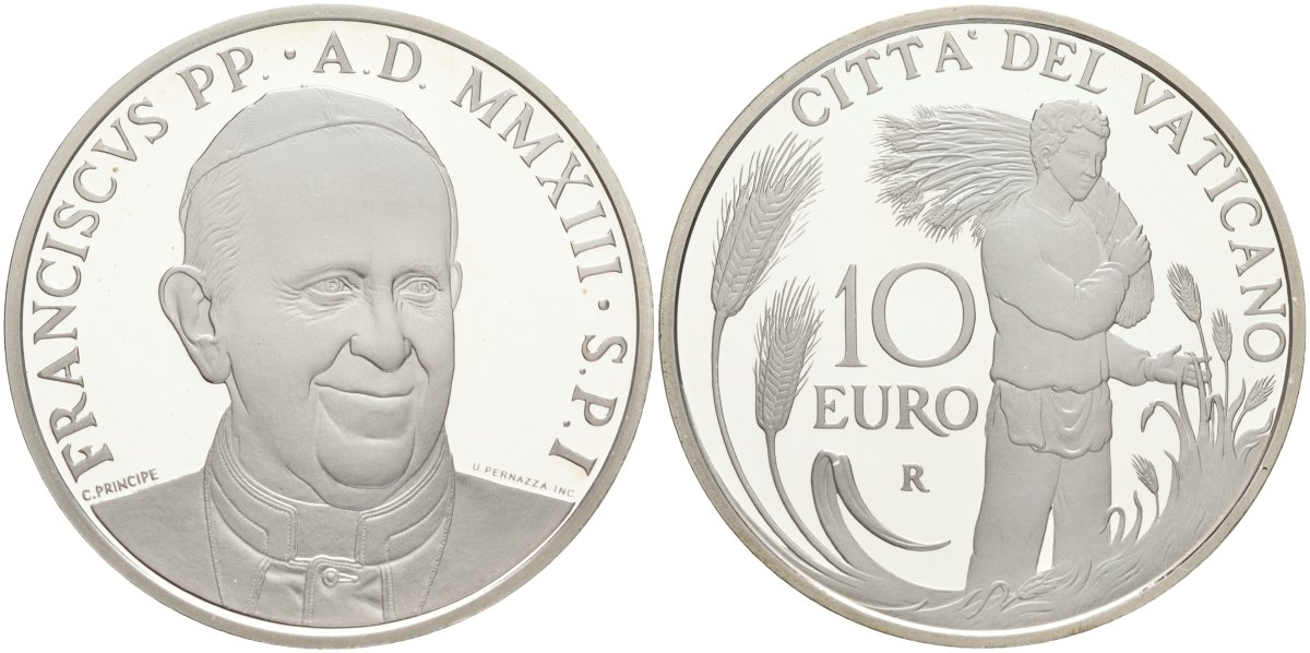 Ватикан 10 евро 2013 всемирный день молитвы за призвание, в оригинальной коробке, сертификат серебро PROOF 5-6-3-76