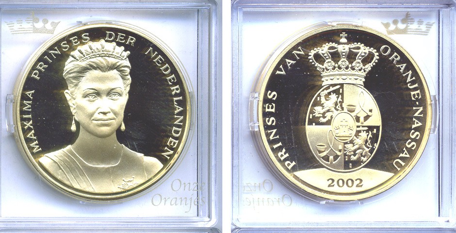НИДЕРЛАНДЫ МЕДАЛЬ ND ПРИНЦЕССА МАКСИМА - ОРАНСКО-НАССАУСКАЯ (СВАДЬБА 2002) бронза, позолота PROOF 5-3-1-78