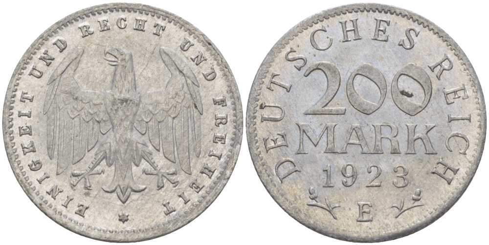 ГЕРМАНИЯ 200 МАРОК 1923 E KM 35, J. 304, Weege 22 алюминий 261-816