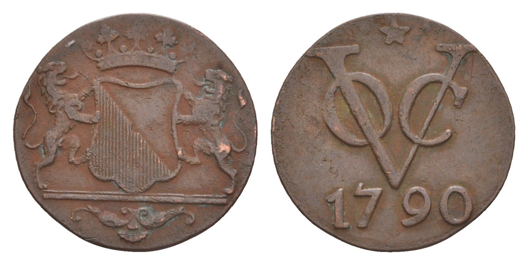 Голландская Ост-Индия (Нидерландская Восточная Индия) 1 дуит 1790 KM 111.1 медь 4659-131
