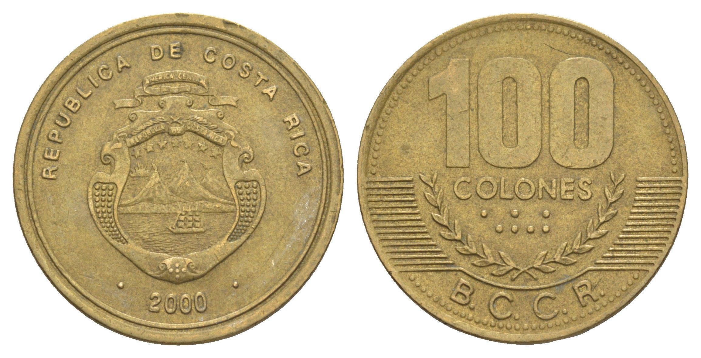Коста-Рика 100 колонов 2000 KM 240 алюминиевая бронза 4646-253