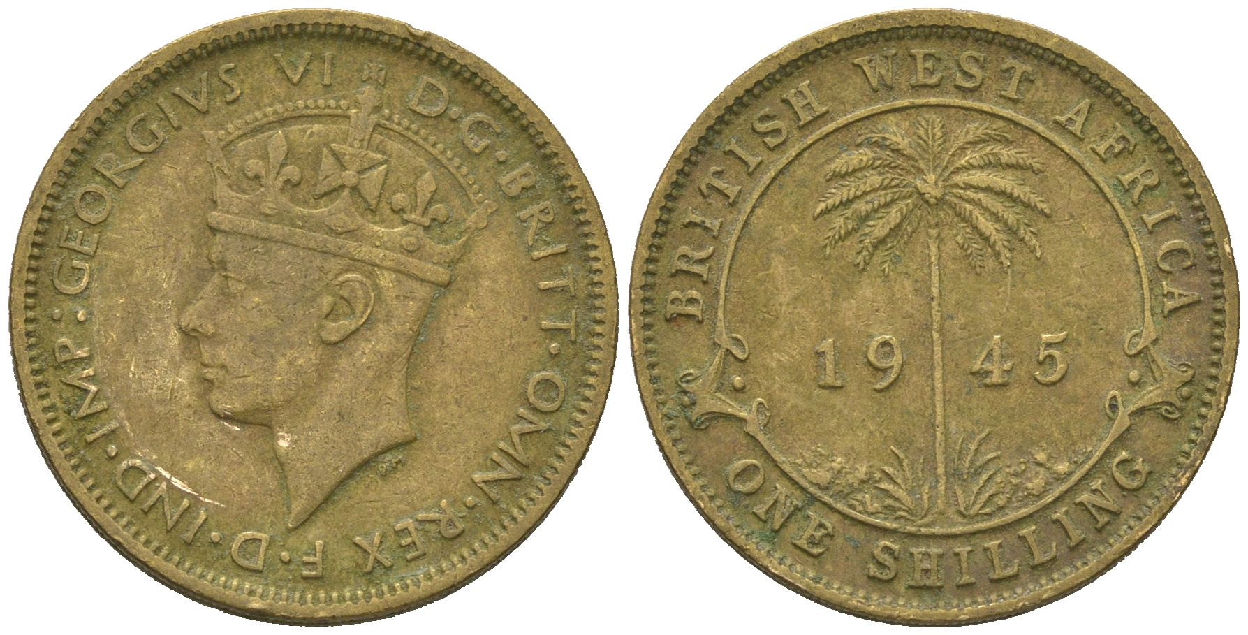 Британская Западная Африка 1 шиллинг 1945 Георг VI (1936-1952) KM 23 никель латунь 4620-332