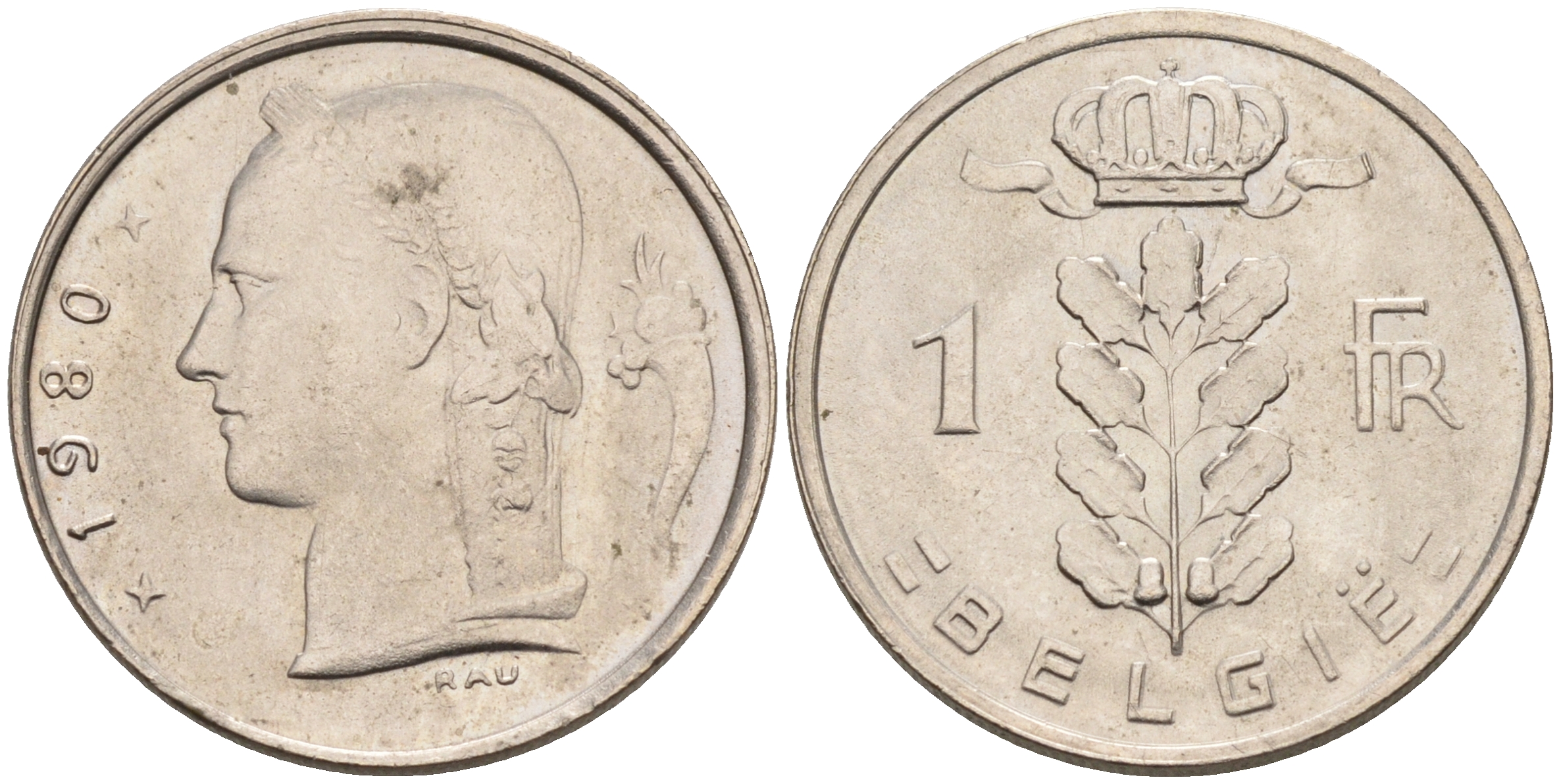 БЕЛЬГИЯ 1 ФРАНК 1980 BELGIE KM 143.1 медно-никель 92-354