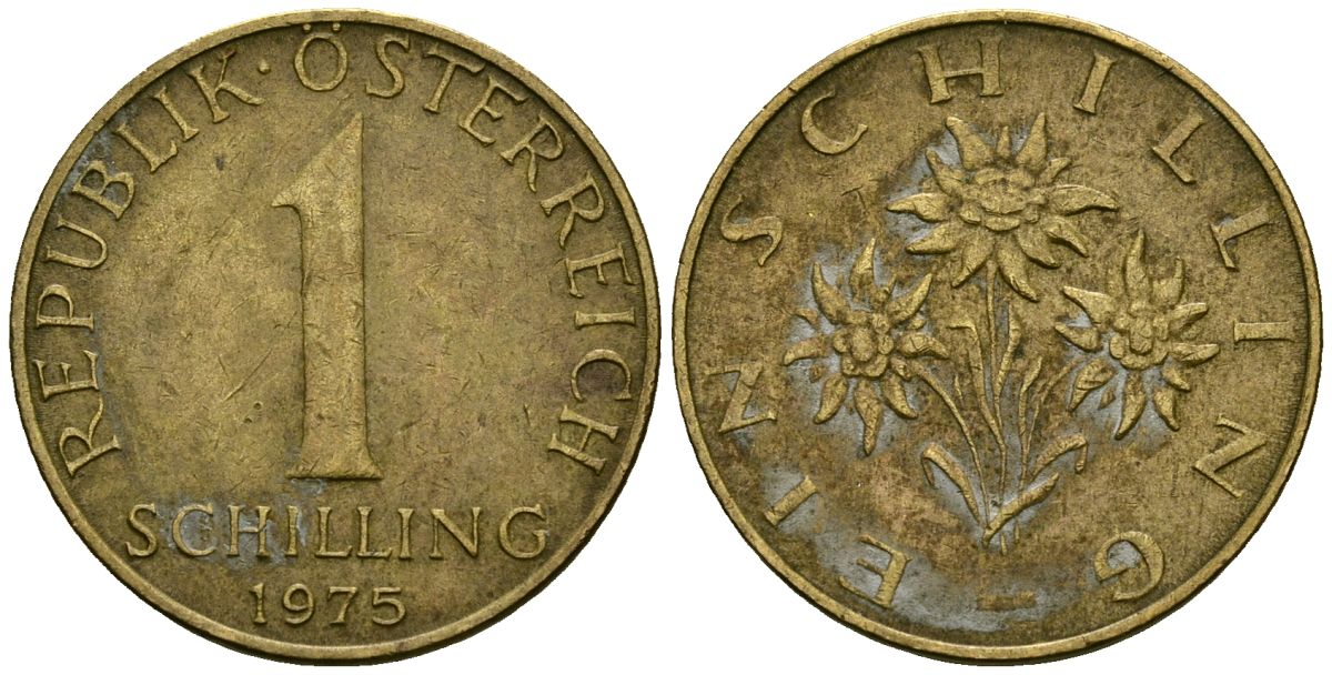 Австрия 1 шиллинг 1975 KM 2886 алюминиевая бронза 4135-157
