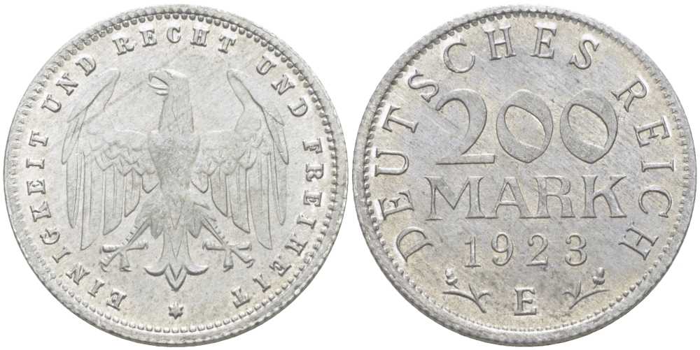 ГЕРМАНИЯ 200 МАРОК 1923 E KM 35, J. 304, Weege 22 алюминий 210-445