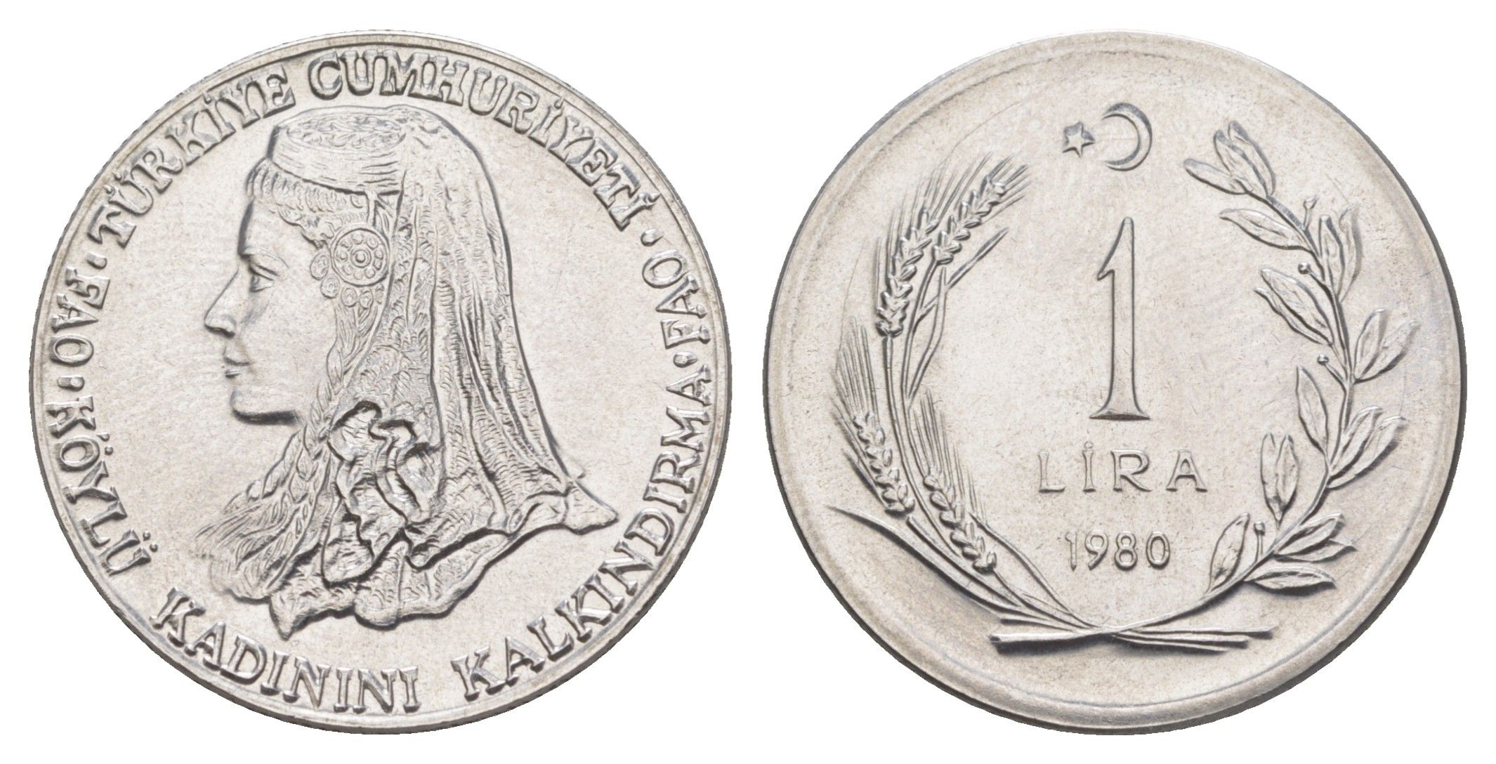 Турция 1 лира 1980 ФАО - Развитие крестьянских женщин, тираж 13.000 экземпляров KM 937 нержавеющая сталь 1521-1544