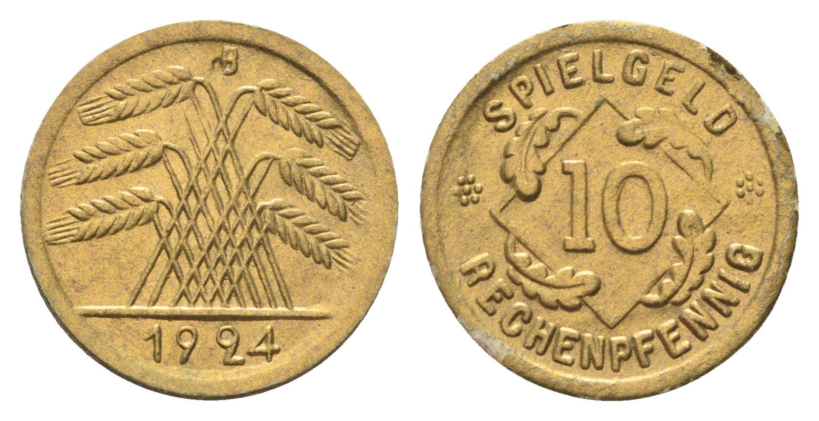 Германия игровой жетон в 10 рентенпфеннигов 1924 диаметр 21 мм, вес 0,3 гр картон 4702-1032