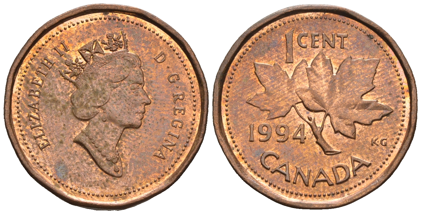 Канада 1 цент 1994 Елизавета II (1952-2022), кленовый лист KM 181 бронза 4609-246