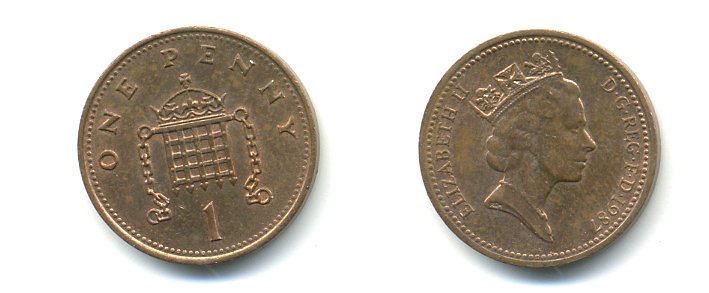 Великобритания 1 пенни 1987 Елизавета II (1952-2022) КМ 935, Spink 4381 (B3) бронза 59-1641