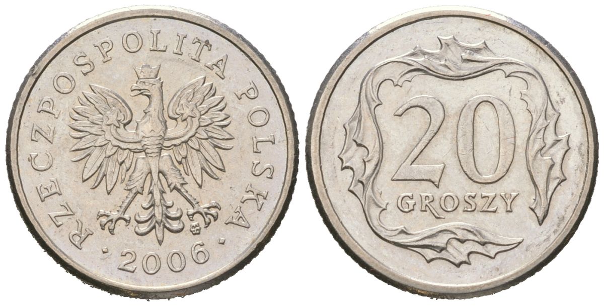 Польша 20 грошей 2006 KM 280 медно-никель UNC 4516-1127