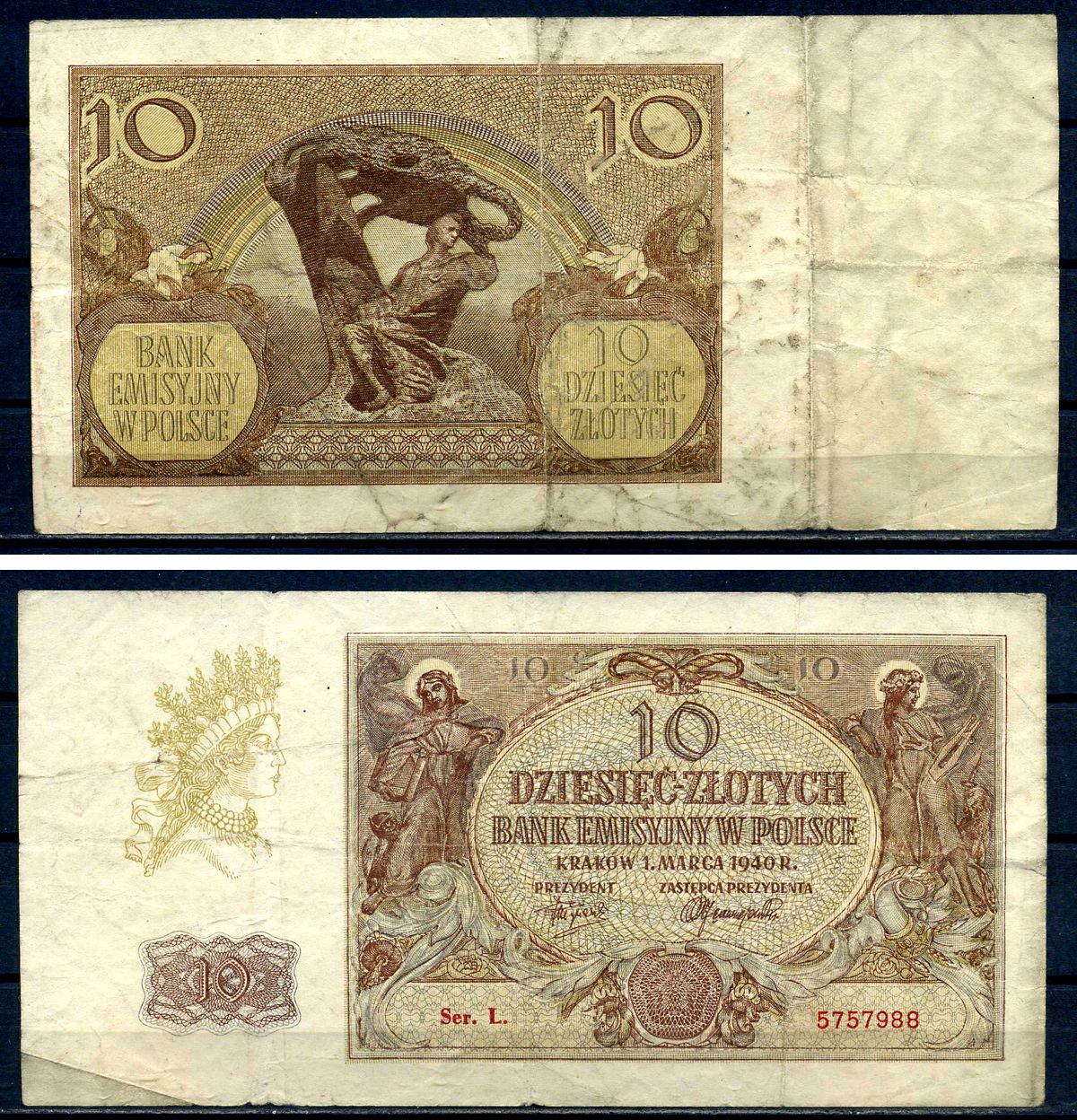 Польша 10 злотых 1940 эмиссионный банк в Польше (немецкая оккупация, вторая мировая война) Pick 94 бумага 8592-41-1-2