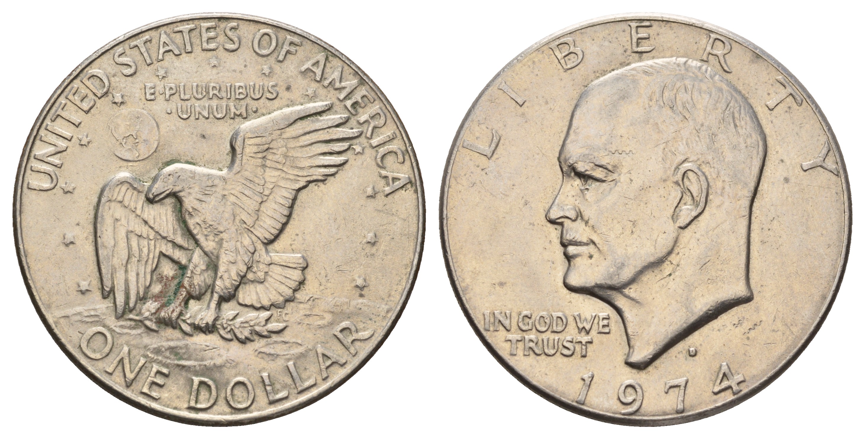 США 1 доллар 1974 D, Президент Эйзенхауэр, лунный орел KM 203 медь плакированная медно-никелем 4386-425