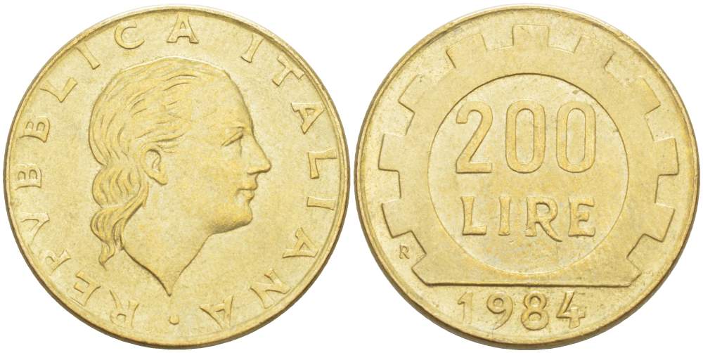 Италия 200 лир 1984 R, шестерня KM 105 алюминиевая бронза 4523-832