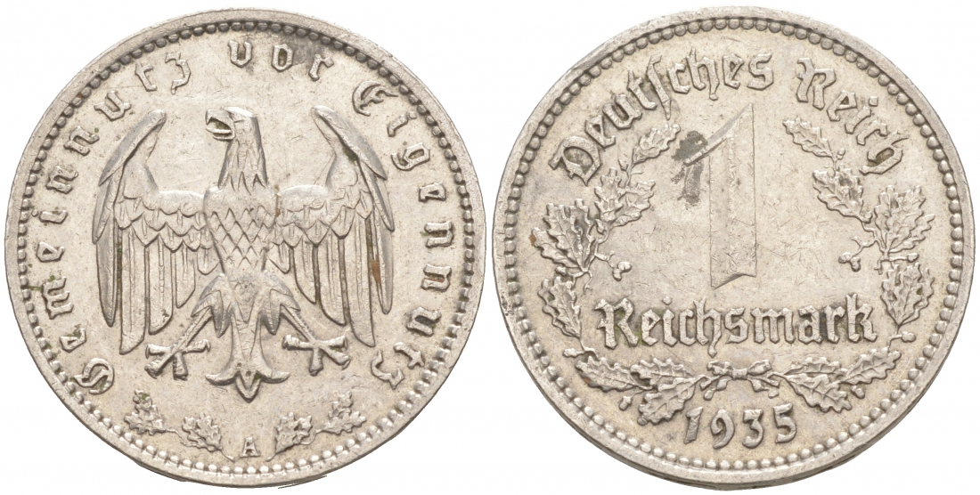 ГЕРМАНИЯ 1 РЕЙХСМАРКА 1935 A J. 354, KM 78 никель 73-1051
