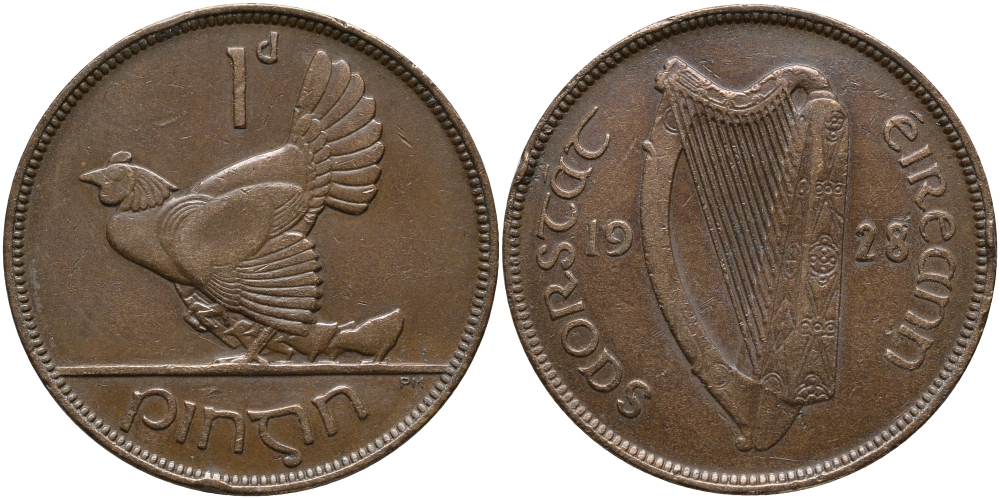 Ирландия 1 пенни 1928 курица с цыплятами KM 3 бронза 650-1641